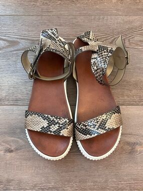 MIA Snake-Print Ankle Strap Sandals